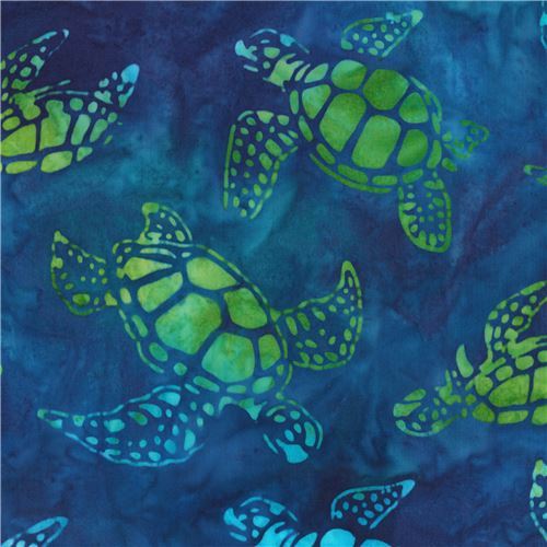 blue Robert Kaufman turtle animal tie dye Batik look fabric Totally Tropical