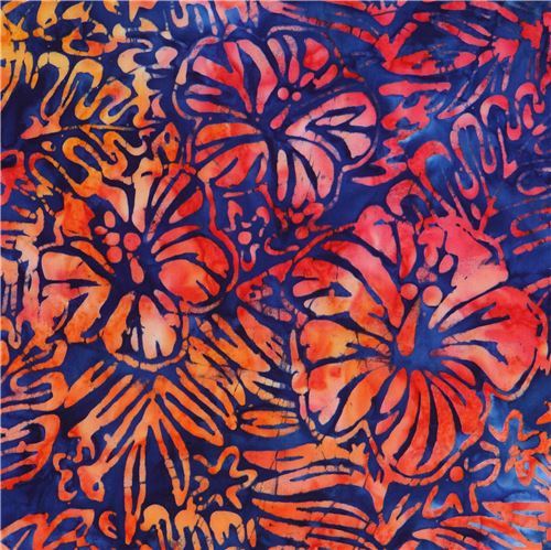 dark blue Robert Kaufman flower tie dye Batik look fabric Totally Tropical 3