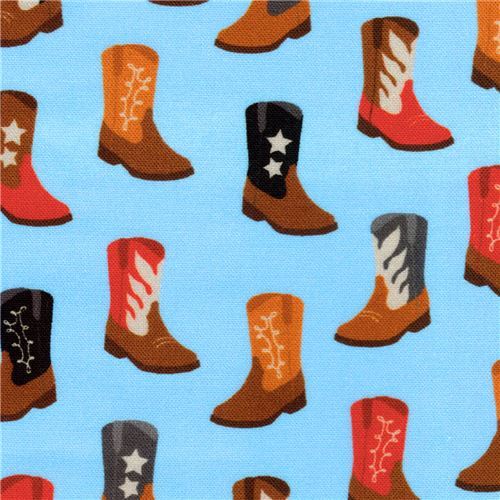 Robert Kaufman blue cowboy boot fabric