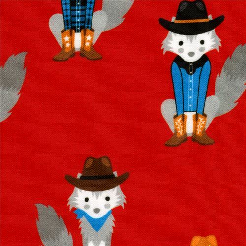coyote cowboy Robert Kaufman fabric in red