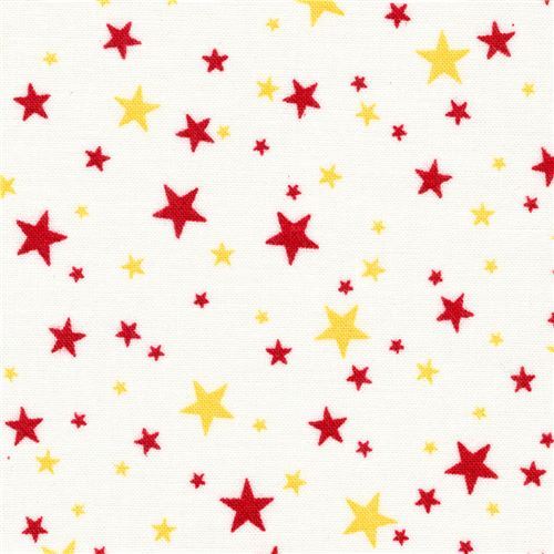 light cream Robert Kaufman small red star fabric Sevenberry Petite Classiques