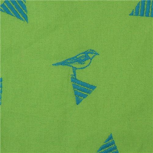 lime green echino embroidered canvas fabric with triangle bird animal