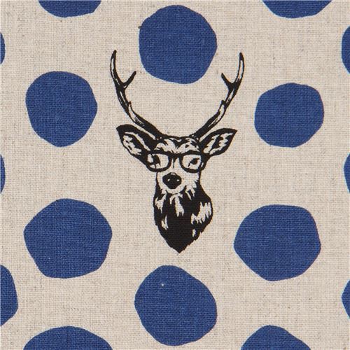 natural color echino canvas laminate fabric stag dark blue dot Sambar