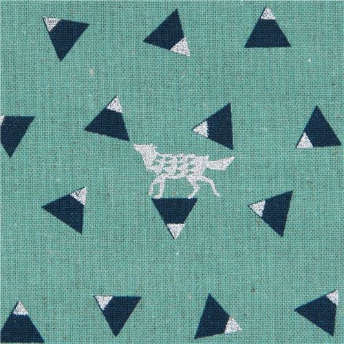 sea green echino canvas fabric with shape silver metallic Triangle