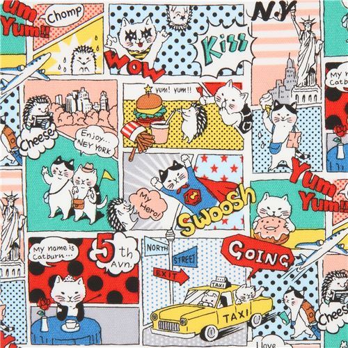 Kokka manga comic oxford fabric with cats