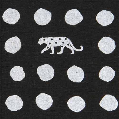 black echino canvas fabric with polka dot and silver metallic embellishment