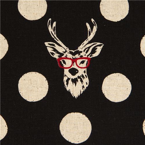 echino canvas fabric Buck stag with glasses black