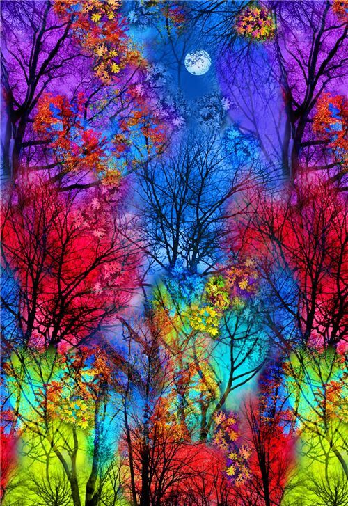 colorful forest panel fabric by Timeless Treasures