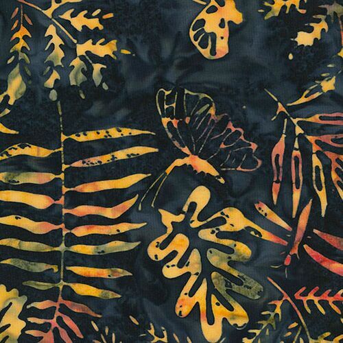 Timeless Treasures dark blue batik nature fabric with leaves