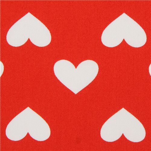 red twill fabric with white hearts by Kokka