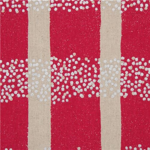 dark pink echino stripe canvas fabric with mini metallic silver dots
