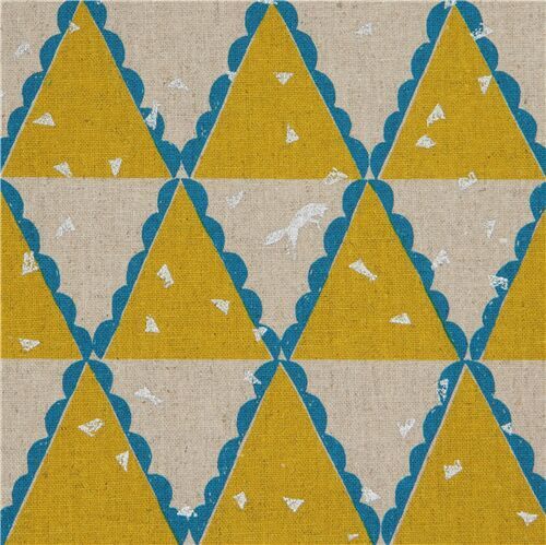 echino metallic silver canvas fabric with yellow and natural color triangles