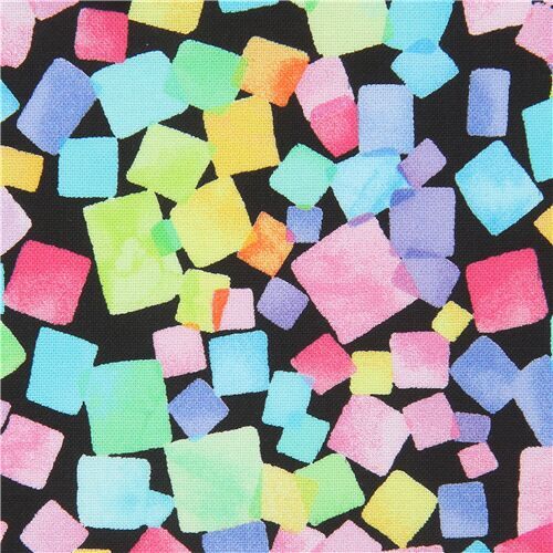 Timeless Treasures black fabric with colorful squares