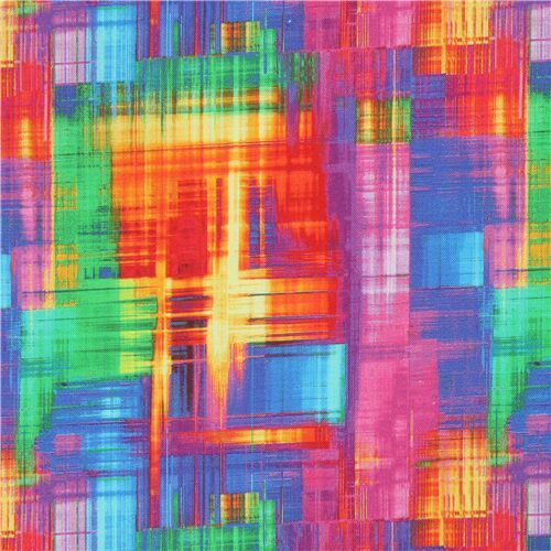 Timeless Treasures fabric with colorful abstract plaid pattern