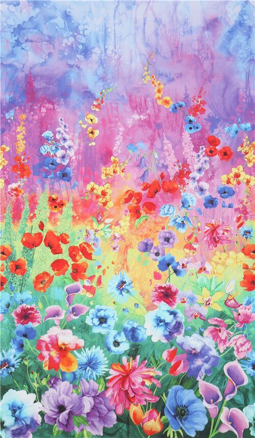 colorful wild flower fabric with calla lily poppy by Timeless Treasures