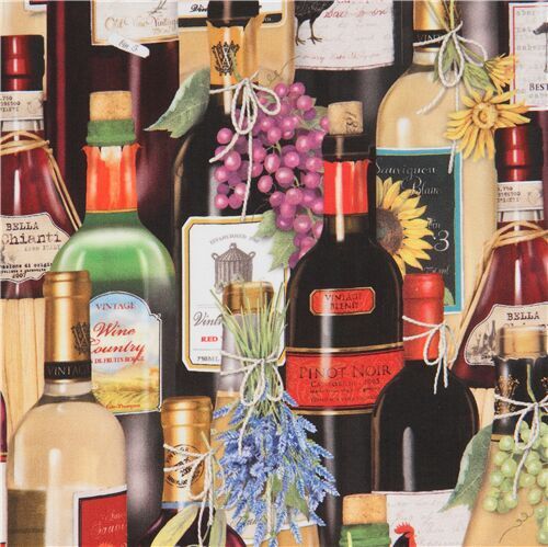 Robert Kaufman fabric with packed wine bottle pattern