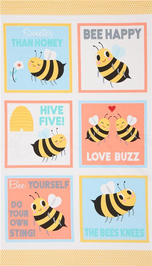 Robert Kaufman colorful bee panel fabric