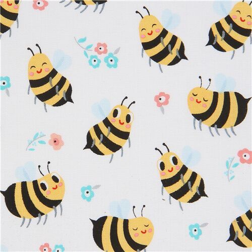 white insect fabric with tossed bees by Robert Kaufman