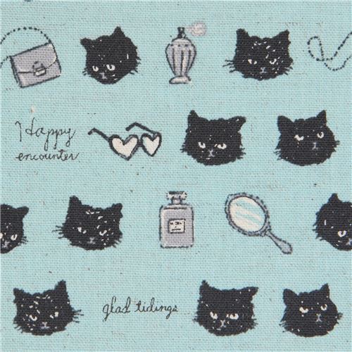 cat animal mirror item Canvas fabric blue by Kokka Japan
