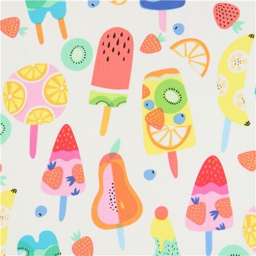 Alexander Henry multicolor fruit ice pop fabric in white