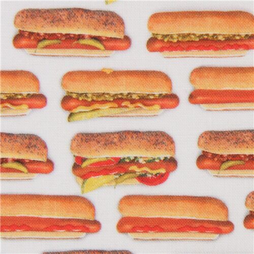 Robert Kaufman hot dog fabric in white