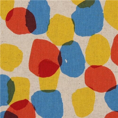 Kokka natural color canvas fabric with colorful dots from Japan