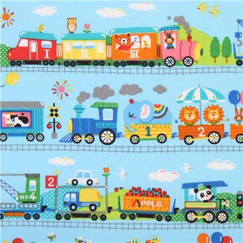Kokka oxford fabric with animals and trains