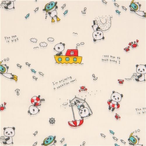 light cream double gauze cute funny panda animal beach fabric from Japan