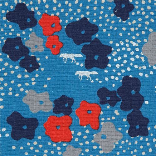 blue flower and dot canvas fabric by echino
