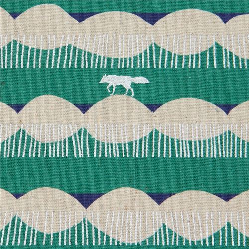 canvas fabric by echino with stripes and wolves