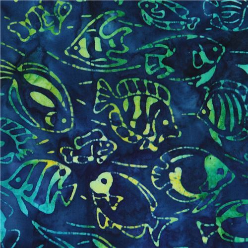 dark blue green Robert Kaufman fish tie dye Batik look fabric Totally Tropical 5