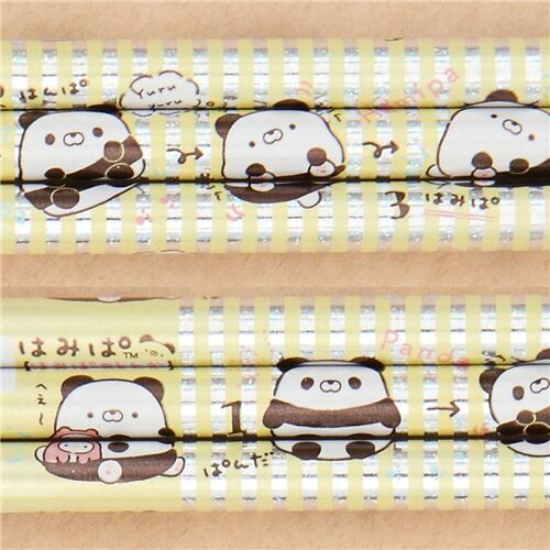 glittery yellow striped Hamipa panda 2B pencil by San-X