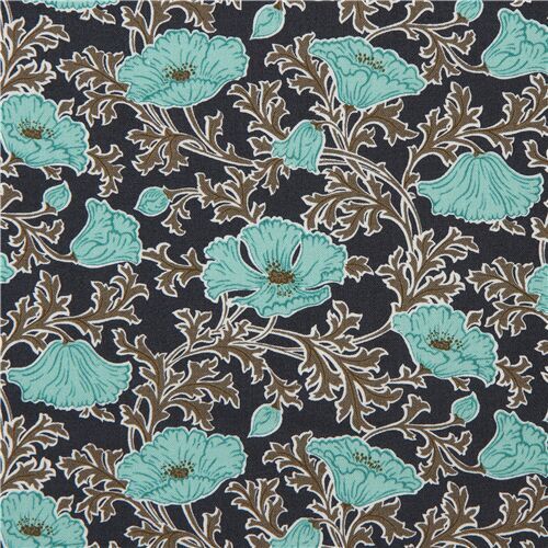 Liberty Fabrics dark grey allover poppy flower fabric