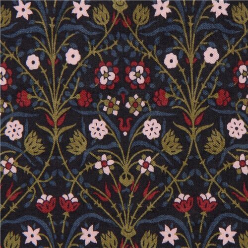 Liberty Fabrics dark grey-blue ornament flower fabric
