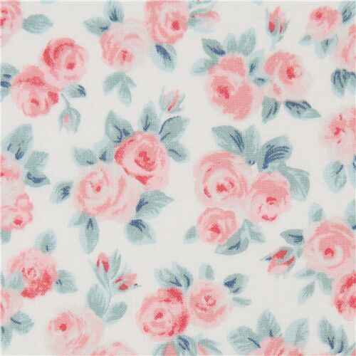 vintage light cream flower fabric with peach roses by Liberty Fabrics