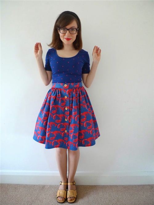 Tilly from the blog Tilly and the Buttons made this beautiful skirt with our lobster fabric