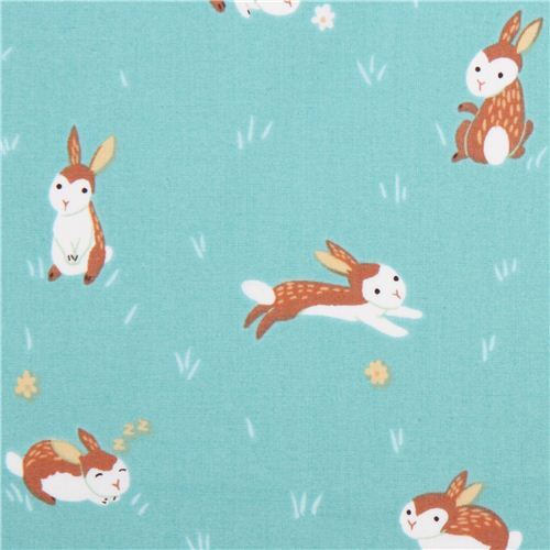 aqua rabbit animal Clothworks organic fabric Critter Patch