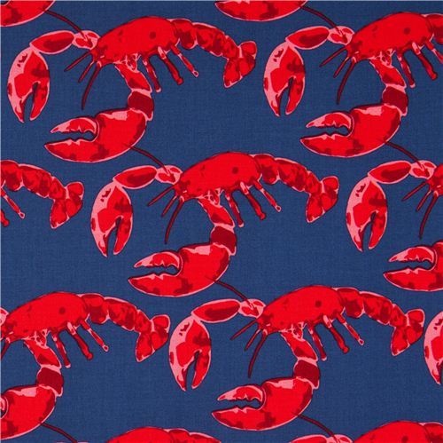 navy blue maritime fabric with lobsters by Michael Miller 