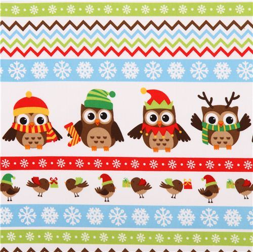 Christmas owl stripe flannel fabric Holiday Hoot