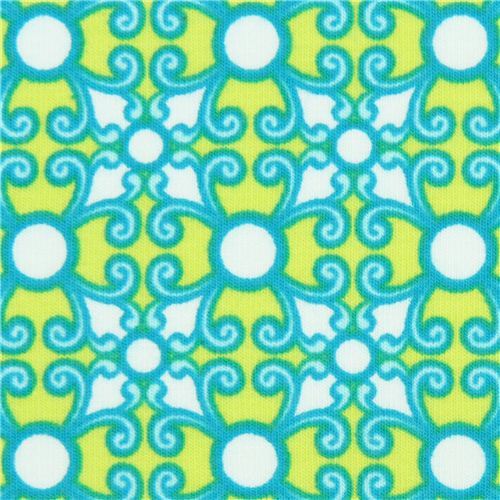 ornament flower knit fabric lime green Robert Kaufman