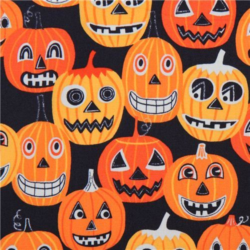 black pumpkin Halloween fabric Alexander Henry Jack O'Lantern JR 