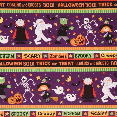 colorful stripe vampire witch skeleton fabric Happy Haunting