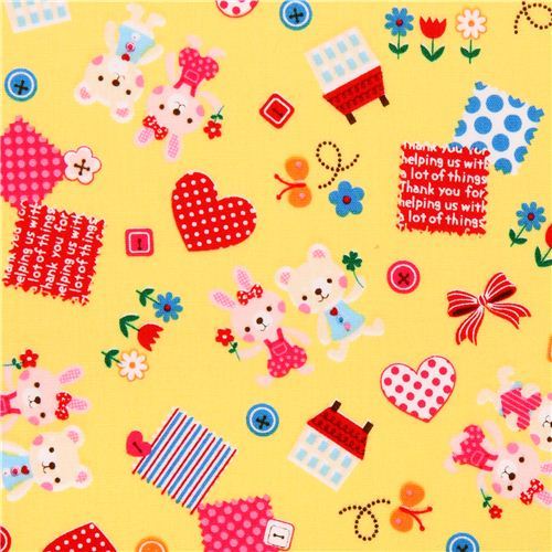 kawaii yellow bunny bear spring Easter flower animal fabric from Japan
