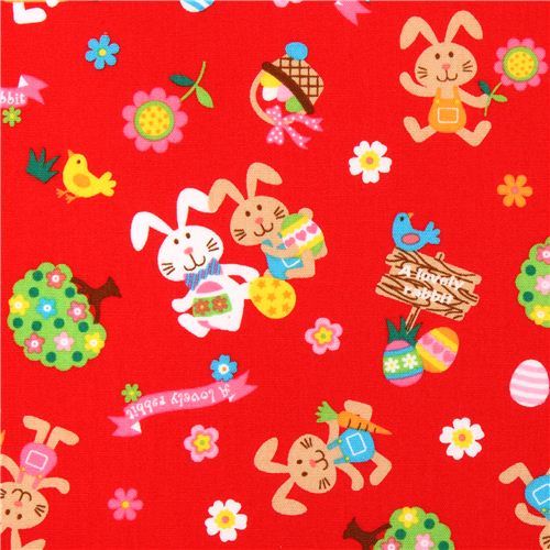 red rabbit Easter bunny Easter egg flower animal fabric from Japan