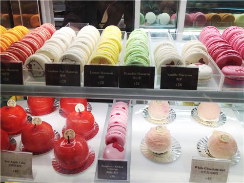 The macarons are available in lots of different flavors The macarons are available in lots of different flavors