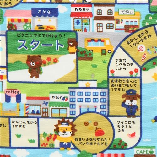 animal town oxford fabric by Kokka with board game design