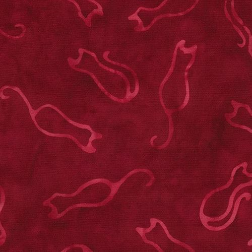 Timeless Treasures dark red cat batik fabric
