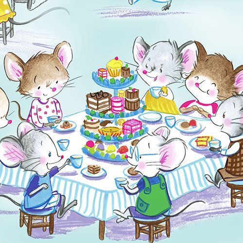 Timeless Treasures mouse cafe fabric in light blue