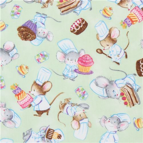 light green Timeless Treasures pastry chef mouse fabric