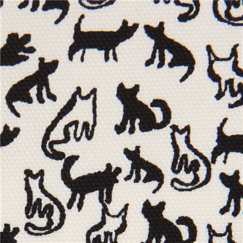 cream Oxford fabric small black cat animal from Japan
